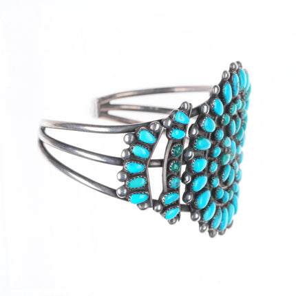 6.1" c1940's Zuni sterling silver natural turquoise cluster cuff bracelet