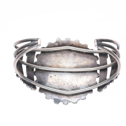 6.1" c1940's Zuni sterling silver natural turquoise cluster cuff bracelet