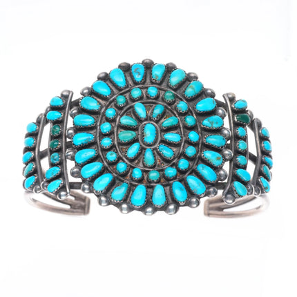 6.1" c1940's Zuni sterling silver natural turquoise cluster cuff bracelet
