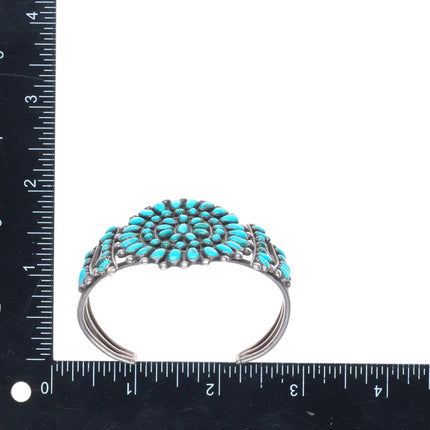 6.1" c1940's Zuni sterling silver natural turquoise cluster cuff bracelet