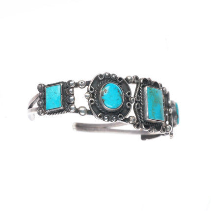 6.6" 40's-50's Navajo sterling silver cuff bracelet w/ fancy twisted wire bezels