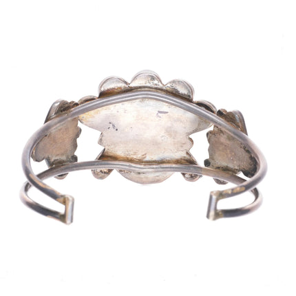 6.7" c1950's Zuni sterling silver channel inlay sunface cuff bracelet turquoise