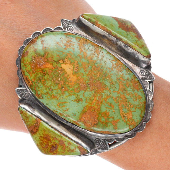 6.5" 1940's Large Royston turquoise nicely stamped sterling silver cuff bracelet