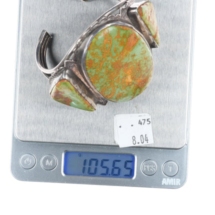 6.5" 1940's Large Royston turquoise nicely stamped sterling silver cuff bracelet