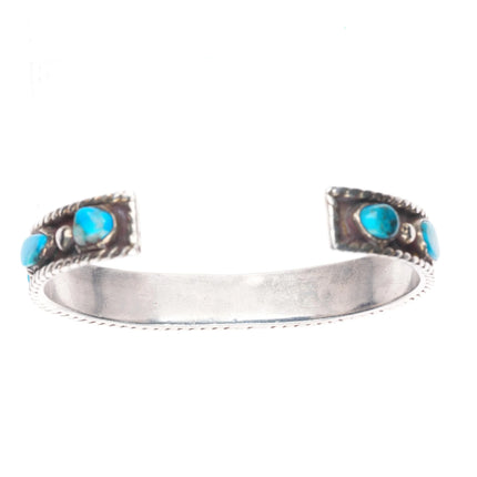 6.25" Vintage sterling silver rope border turquoise row cuff bracelet