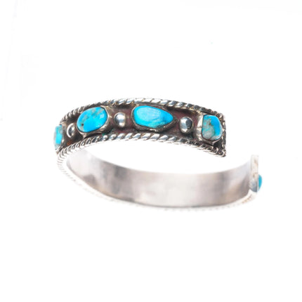 6.25" Vintage sterling silver rope border turquoise row cuff bracelet