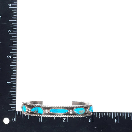 6.25" Vintage sterling silver rope border turquoise row cuff bracelet