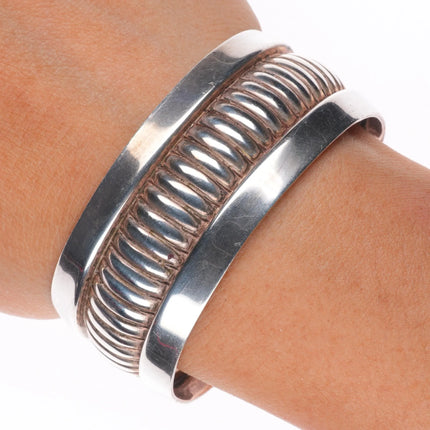 6.5" Vintage southwestern sterling silver ribbed cuff bracelet
