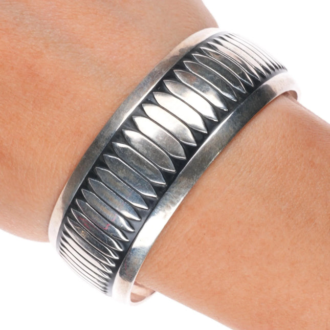 6.5" Vintage southwestern sterling silver B Webb ribbed cuff bracelet