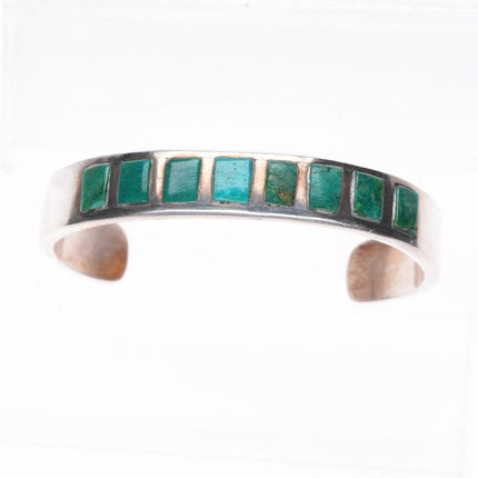 6.1" Vintage Navajo sterling silver green turquoise channel inlay cuff bracelet