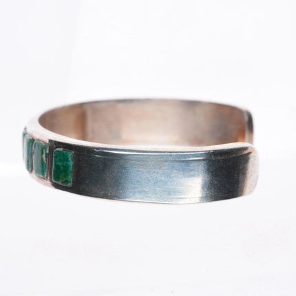 6.1" Vintage Navajo sterling silver green turquoise channel inlay cuff bracelet