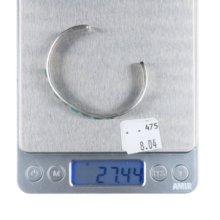 6.1" Vintage Navajo sterling silver green turquoise channel inlay cuff bracelet