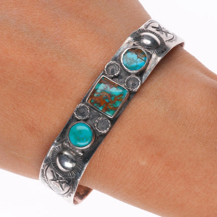 6.6" c1940's Vintage Navajo sterling silver high grade turquoise cuff bracelet