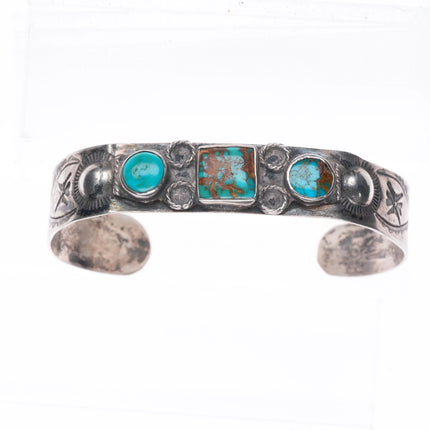6.6" c1940's Vintage Navajo sterling silver high grade turquoise cuff bracelet