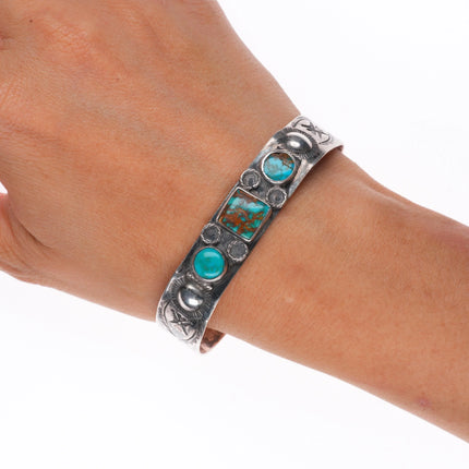 6.6" c1940's Vintage Navajo sterling silver high grade turquoise cuff bracelet
