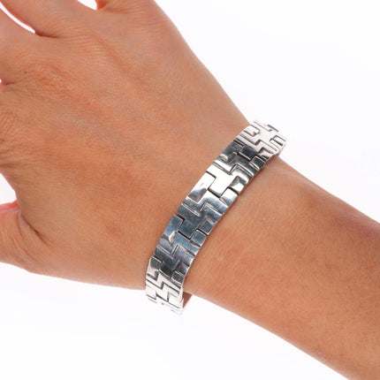 7" c1960's Vintage Taxco sterling silver link bracelet geometric style