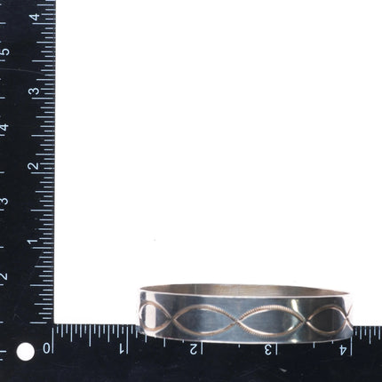 8" Vintage Navajo hand stamped sterling silver wide band bangle bracelet