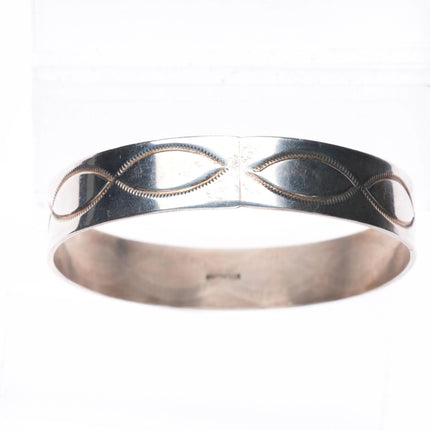 8" Vintage Navajo hand stamped sterling silver wide band bangle bracelet