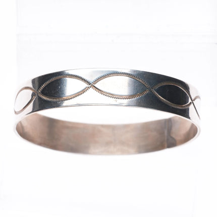 8" Vintage Navajo hand stamped sterling silver wide band bangle bracelet