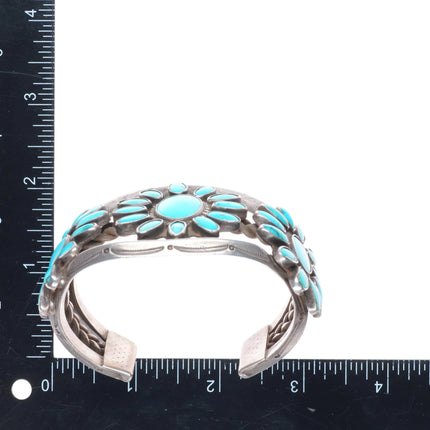 6.75" 30's-40's Navajo turquoise cluster vintage cuff bracelet sterling silver