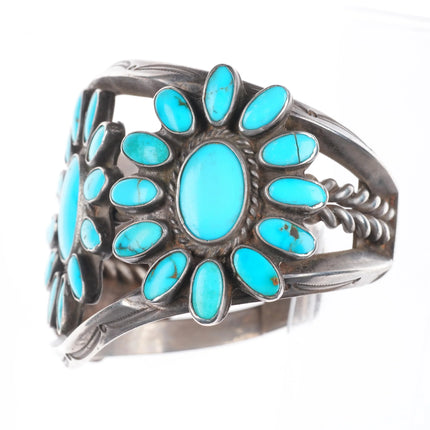 6.75" 30's-40's Navajo turquoise cluster vintage cuff bracelet sterling silver