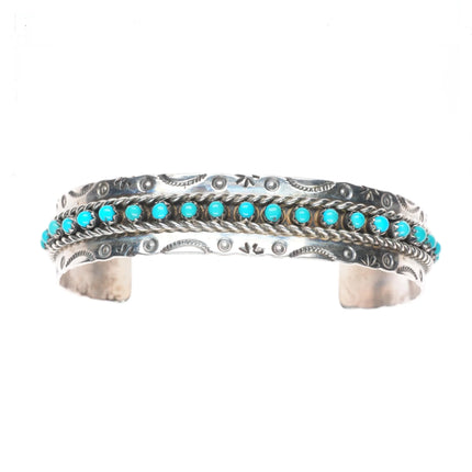 6.5" Jason/Pearl Ukestine Zuni sterling silver snake eye turquoise cuff bracelet
