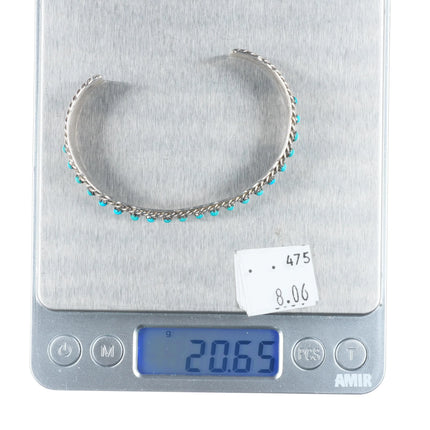 6.5" Jason/Pearl Ukestine Zuni sterling silver snake eye turquoise cuff bracelet