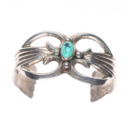 6.35" Vintage Navajo sterling silver cast cuff bracelet with turquoise