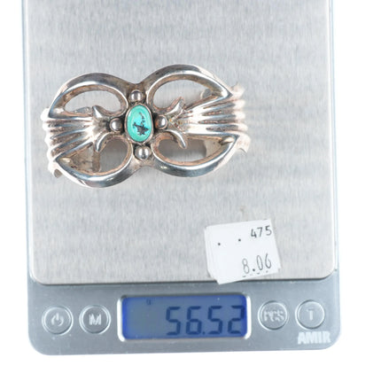 6.35" Vintage Navajo sterling silver cast cuff bracelet with turquoise