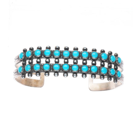 6.3" 1950's vintage sterling silver turquoise 2 row fred harvey cuff bracelet