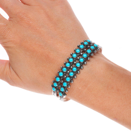 6.3" 1950's vintage sterling silver turquoise 2 row fred harvey cuff bracelet