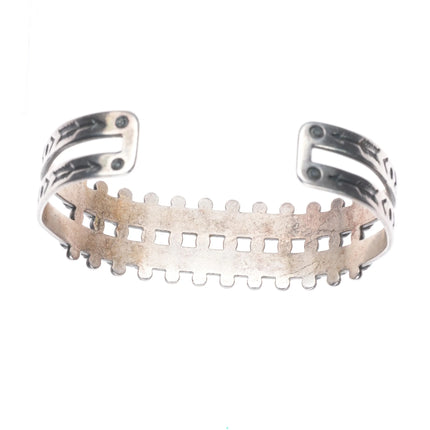 6.3" 1950's vintage sterling silver turquoise 2 row fred harvey cuff bracelet