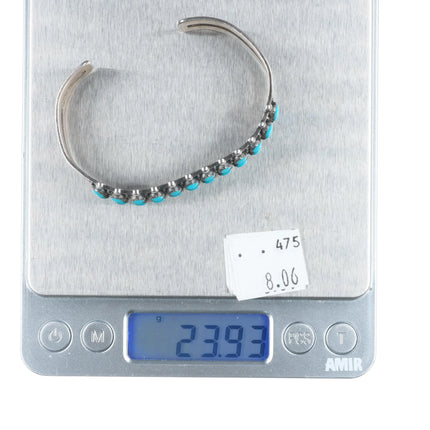 6.3" 1950's vintage sterling silver turquoise 2 row fred harvey cuff bracelet