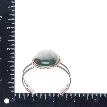 6" Vintage southwestern sterling silver green banded agate cuff bracelet