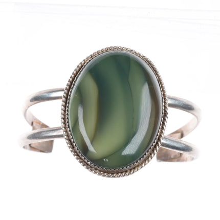 6" Vintage southwestern sterling silver green banded agate cuff bracelet