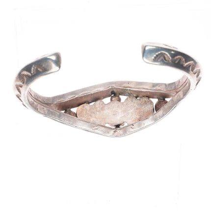 6.6" c1950 vintage Navajo carinated split shank cuff bracelet with turquoise