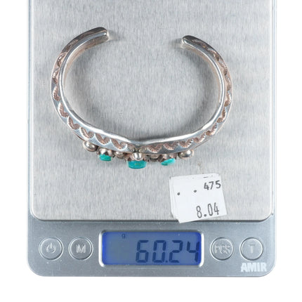 6.6" c1950 vintage Navajo carinated split shank cuff bracelet with turquoise