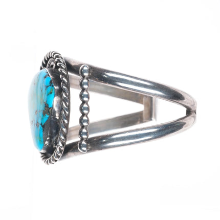 6.5" 1970's LB Navajo sterling silver and turquoise vintage cuff bracelet