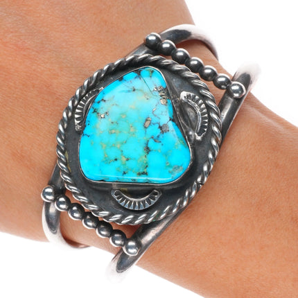 6.5" 1970's LB Navajo sterling silver and turquoise vintage cuff bracelet