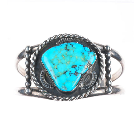 6.5" 1970's LB Navajo sterling silver and turquoise vintage cuff bracelet