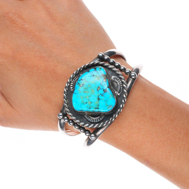 6.5" 1970's LB Navajo sterling silver and turquoise vintage cuff bracelet