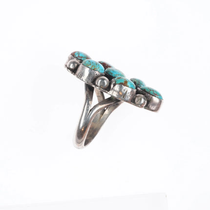 sz5 Vintage Navajo Red web Kingman turquoise cluster ring sterling silver