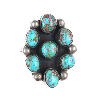 sz5 Vintage Navajo Red web Kingman turquoise cluster ring sterling silver