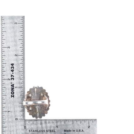 sz7 c1950's Vintage Navajo sterling silver agate ring with beaded bezel