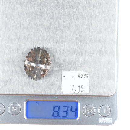 sz7 c1950's Vintage Navajo sterling silver agate ring with beaded bezel