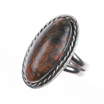 sz7 Vintage RZH Navajo sterling silver jasper ring w/ rope bezel