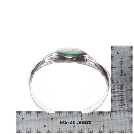 7" 20's-30's Navajo ingot silver repousse hand stamped cuff bracelet w/turquoise