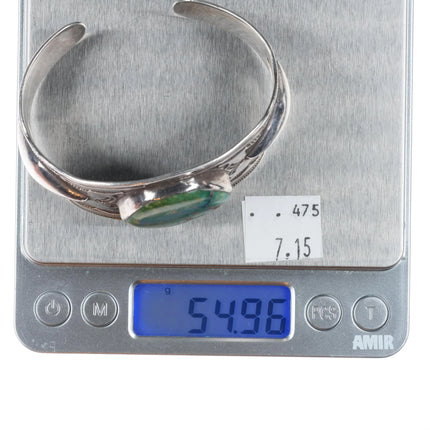 7" 20's-30's Navajo ingot silver repousse hand stamped cuff bracelet w/turquoise