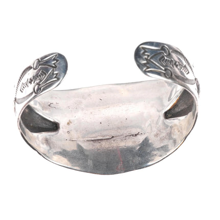 7" 20's-30's Navajo ingot silver repousse hand stamped cuff bracelet w/turquoise