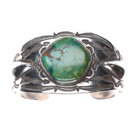 7" 20's-30's Navajo ingot silver repousse hand stamped cuff bracelet w/turquoise
